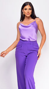 Yana Lavender Purple Satin Cowl Neck Top